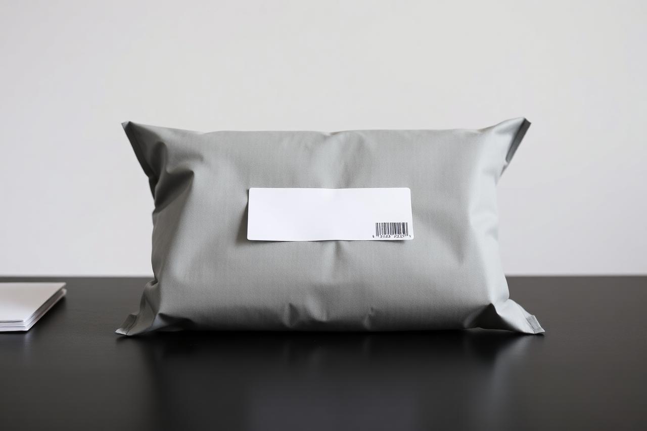 Plain unbranded shipping mailer with a tracking label prepared for a discreet Boutiq V5 delivery