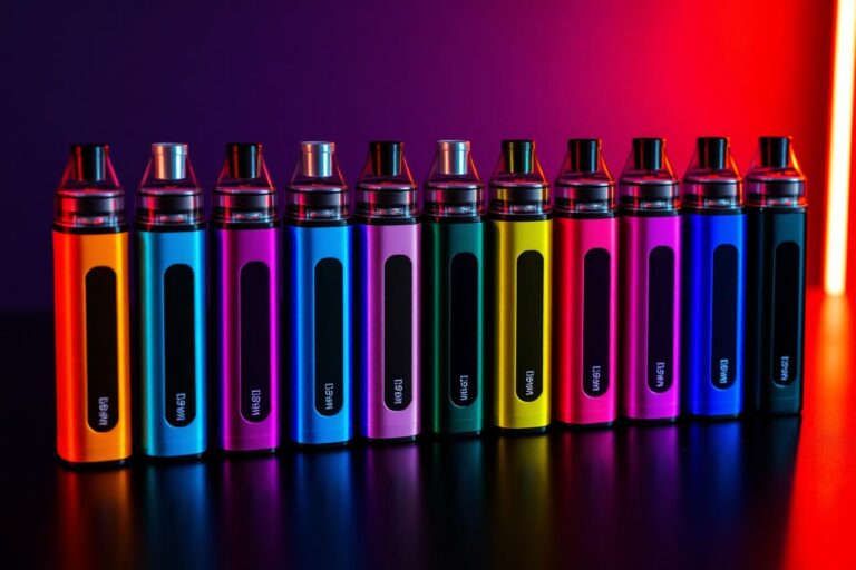 Row of Boutiq V5 devices in different flavor colourways showing all Boutiq V5 flavors side by side