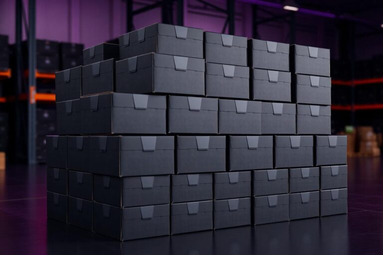 Stack of Boutiq V5 boxes arranged as a bulk mixed-flavor wholesale order