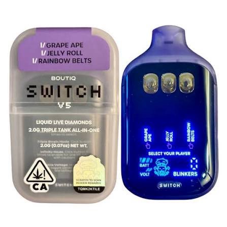 “GRAPE APE” (INDICA) × “JELLY ROLL” × “RAINBOW BELTS” (INDICA) — Boutiq V5 vape