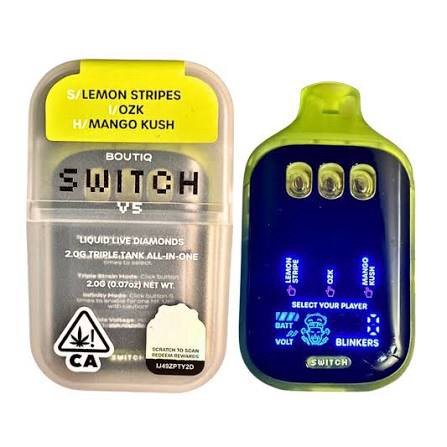 “LEMON STRIPES” (S) × “OZK” (I) × “MANGO KUSH” (H) — Boutiq V5 vape