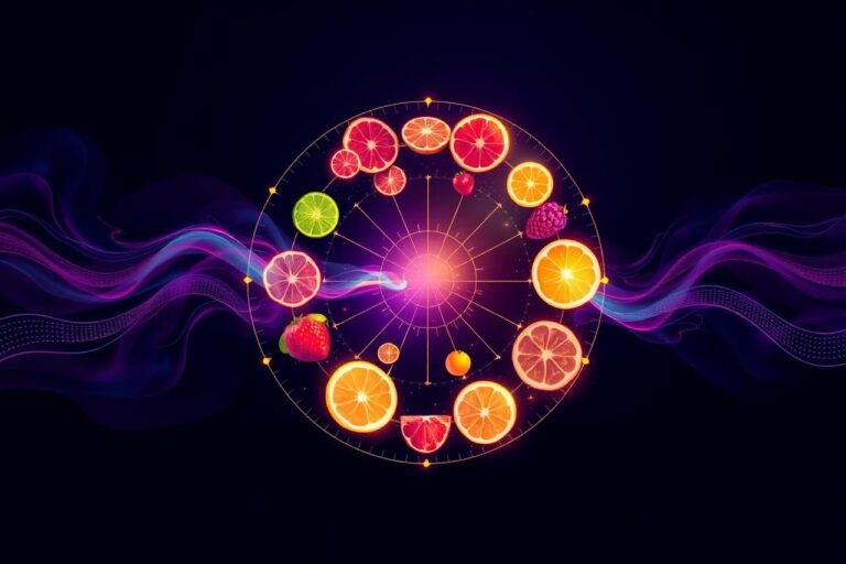 Abstract terpene profile illustration with citrus, berry and gas notes mapped around a Boutiq V5 device
